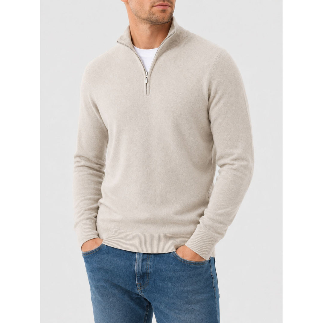 Pull Hugo homme en laine mérinos – col V et détail zippé