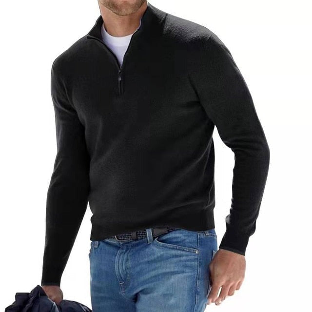 Pull Hugo homme en laine mérinos – col V et détail zippé