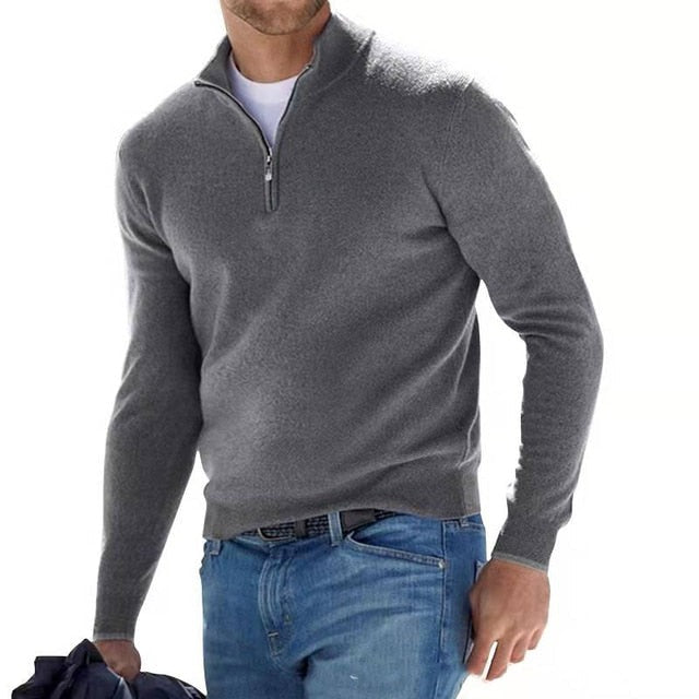 Pull Hugo homme en laine mérinos – col V et détail zippé