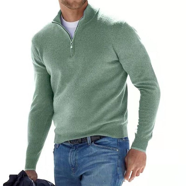 Pull Hugo homme en laine mérinos – col V et détail zippé