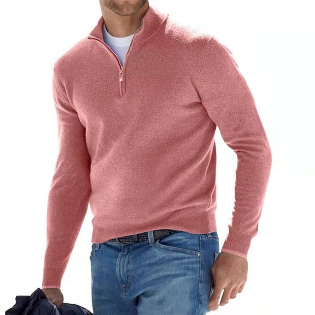 Pull Hugo homme en laine mérinos – col V et détail zippé