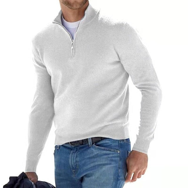 Pull Hugo homme en laine mérinos – col V et détail zippé