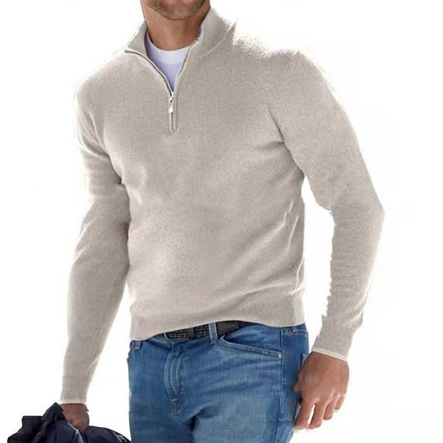 Pull Hugo homme en laine mérinos – col V et détail zippé
