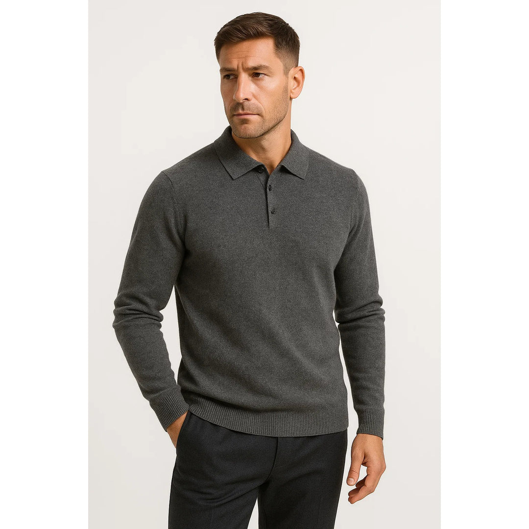 Pull polo homme en laine mérinos – col boutonné classique