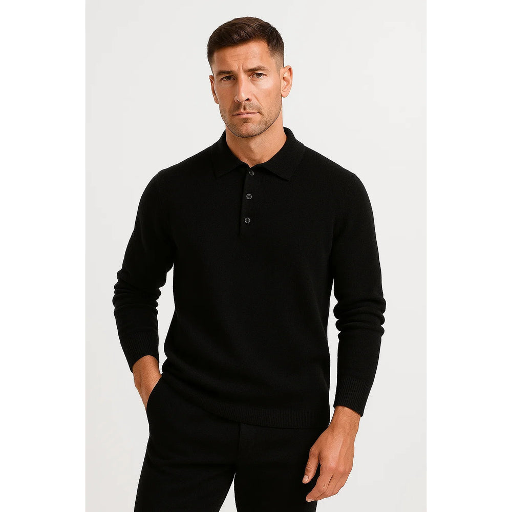 Pull polo homme en laine mérinos – col boutonné classique