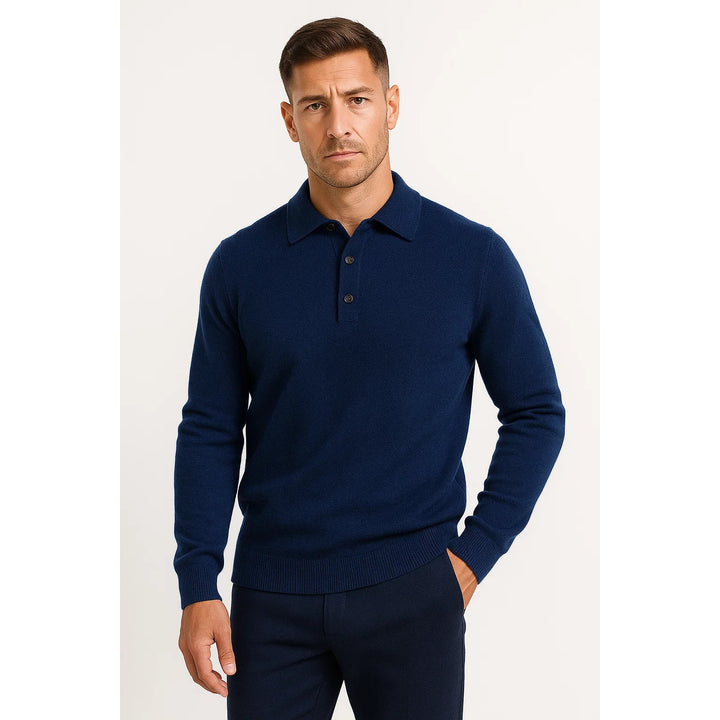 Pull polo homme en laine mérinos – col boutonné classique