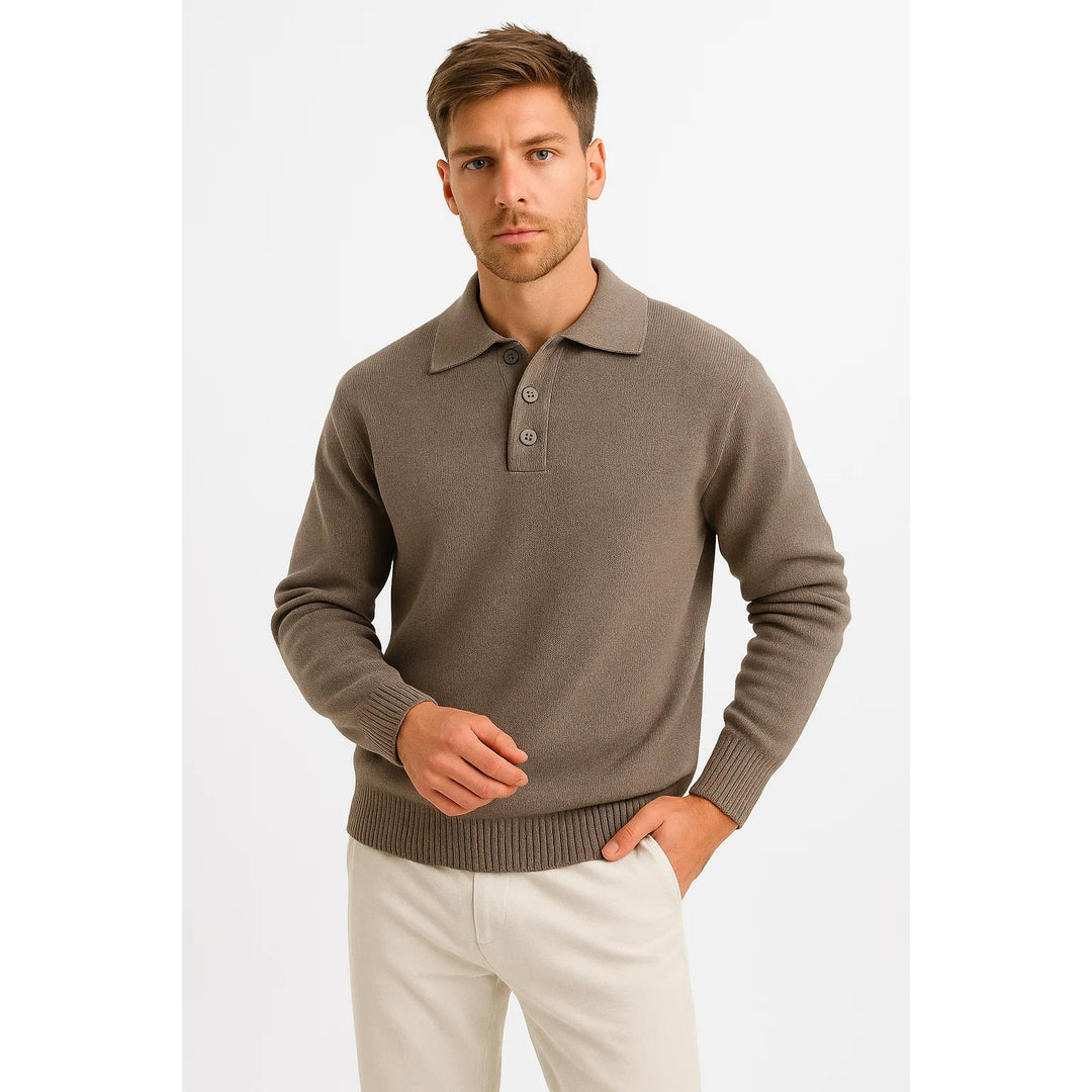 Pull polo homme en maille coton mélangé – col structuré