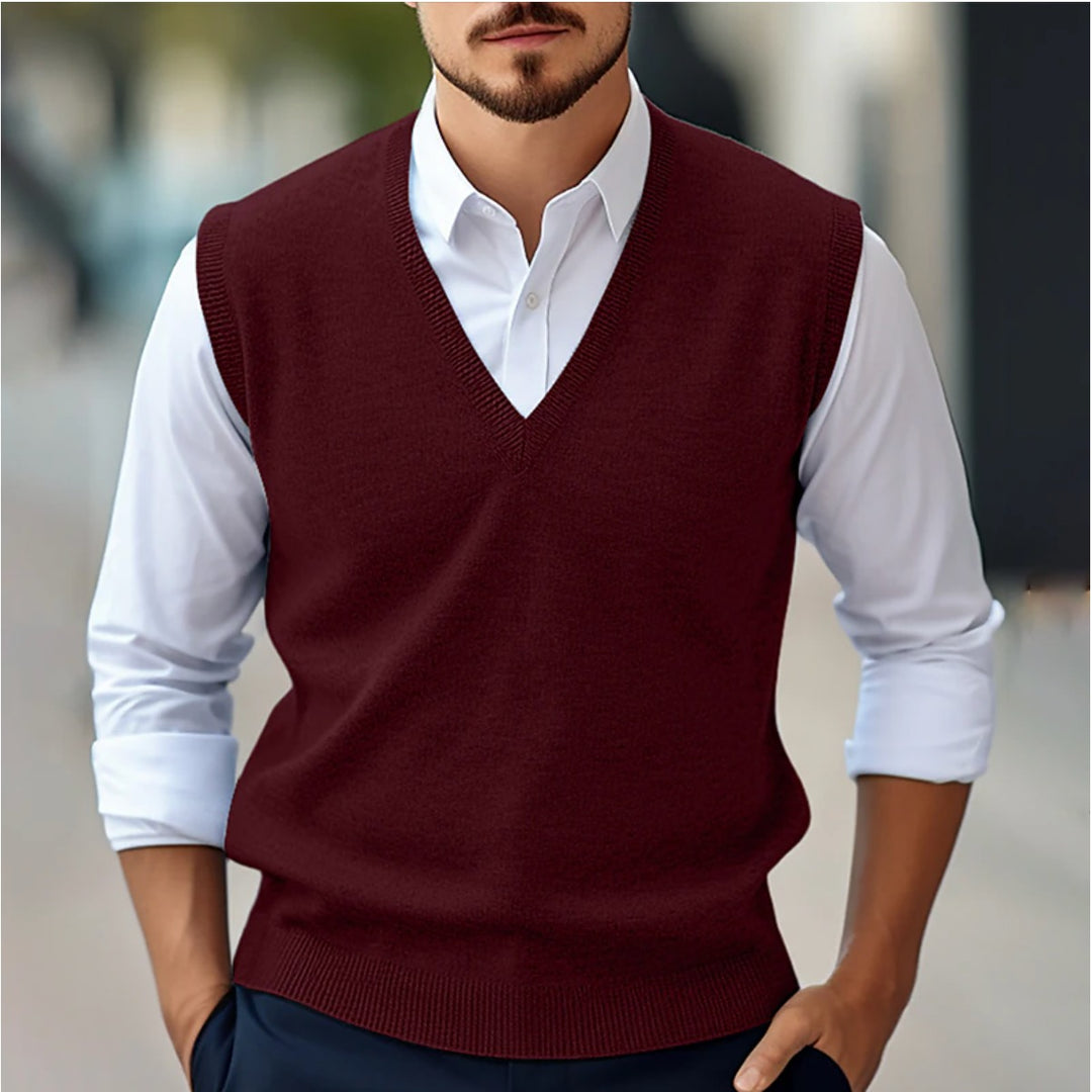 Pull sans manches homme col V – maille douce et chaude