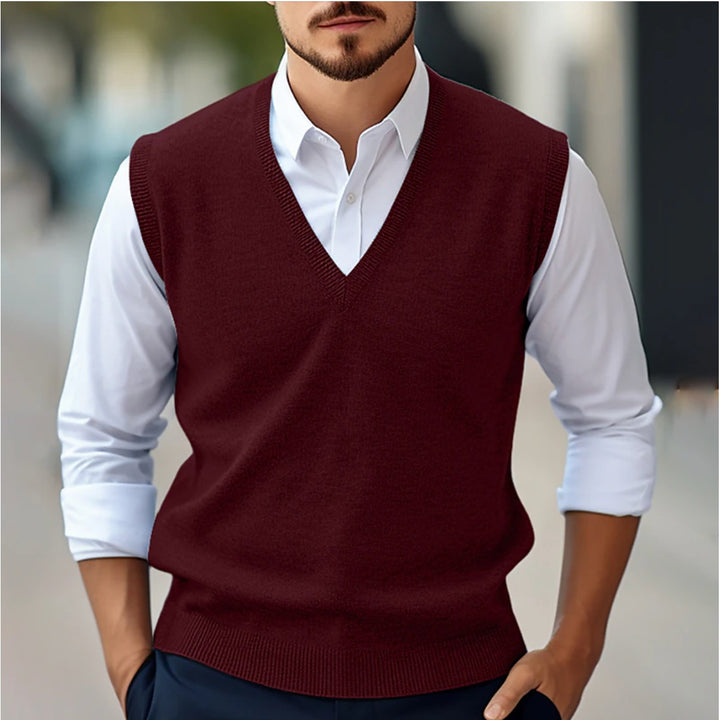 Pull sans manches homme col V – maille douce et chaude