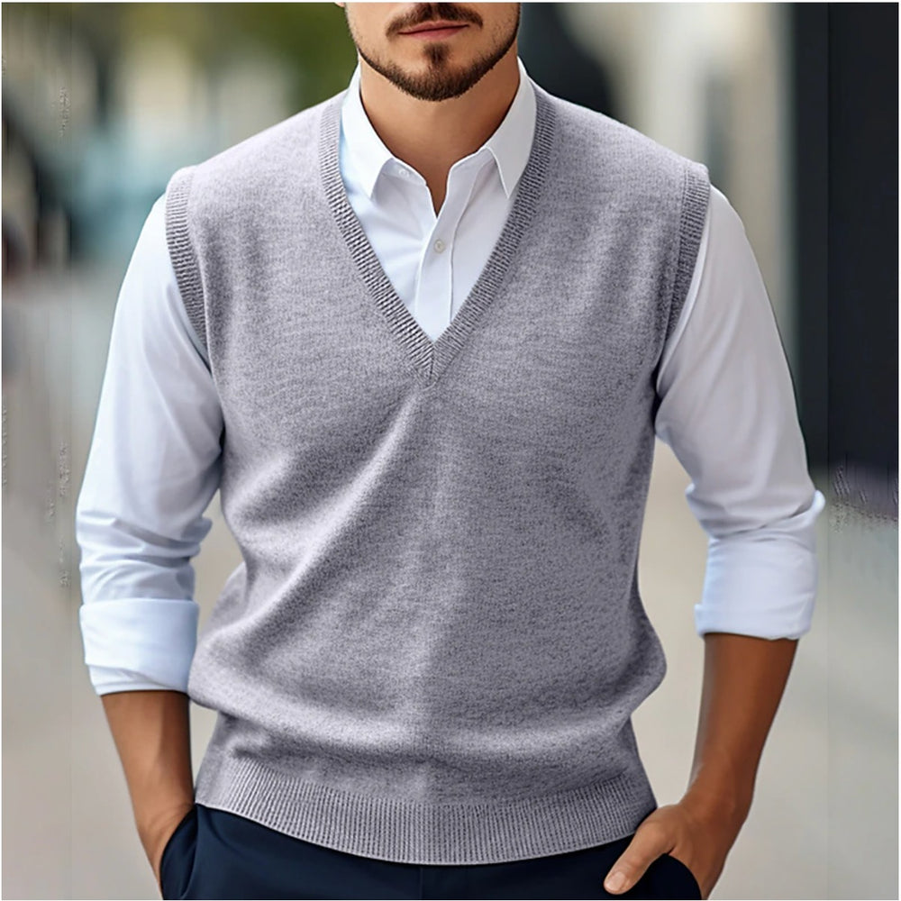 Pull sans manches homme col V – maille douce et chaude