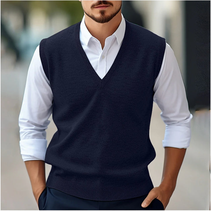 Pull sans manches homme col V – maille douce et chaude