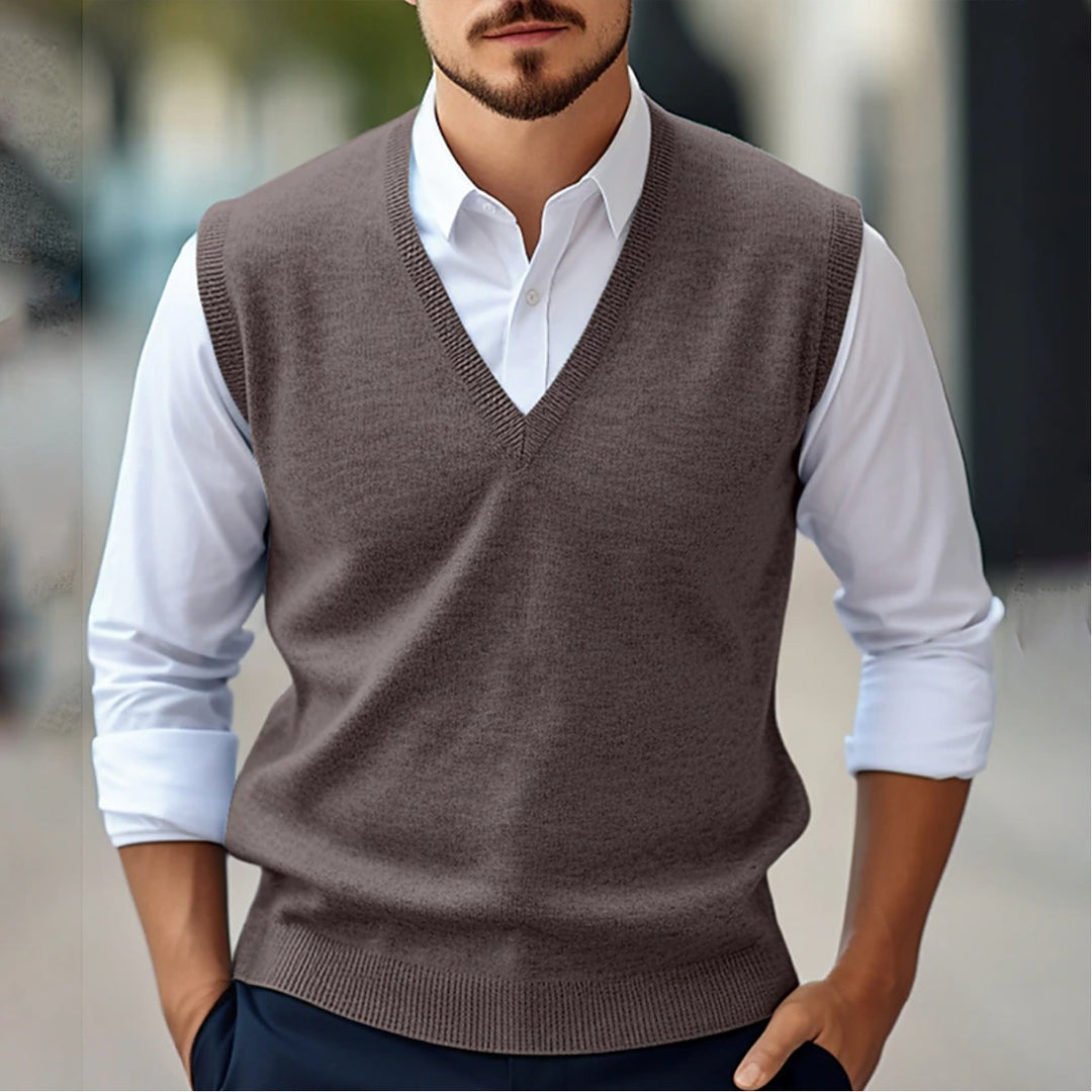 Pull sans manches homme col V – maille douce et chaude