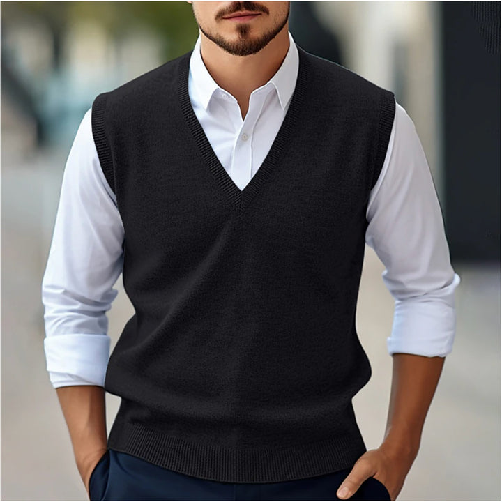 Pull sans manches homme col V – maille douce et chaude