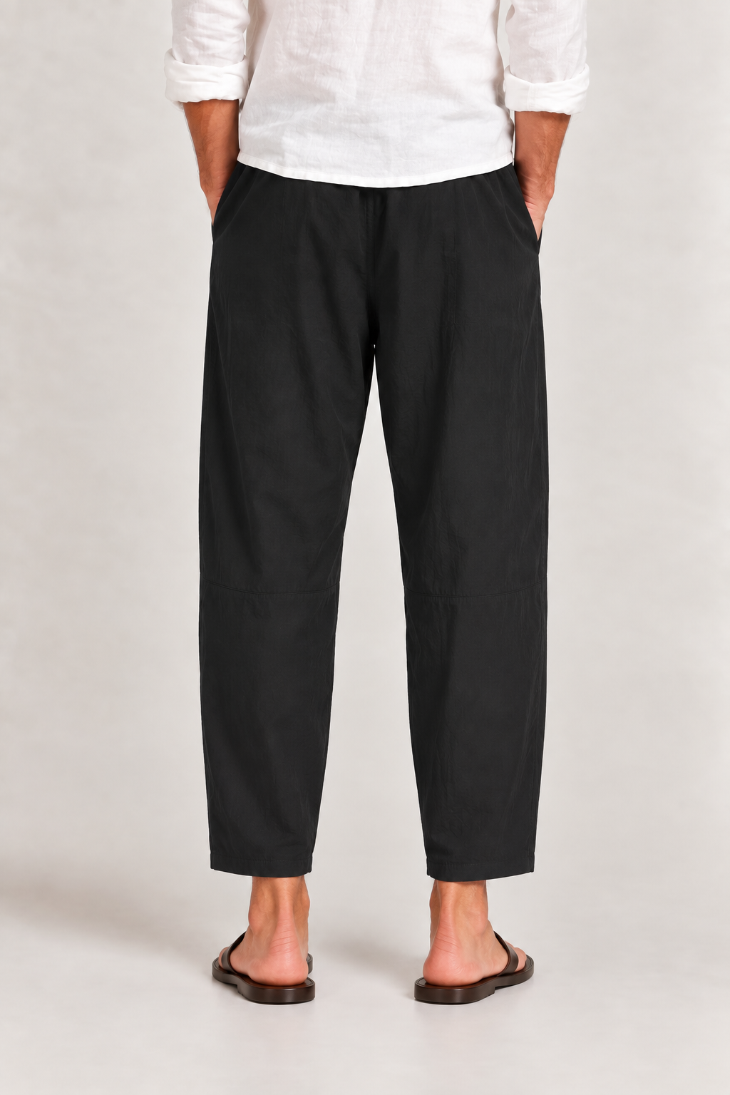 Pantalon court homme en coton et lin, taille à cordon