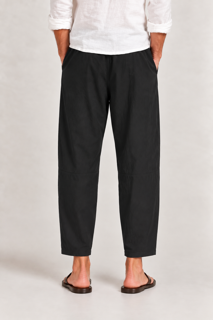 Pantalon court homme en coton et lin, taille à cordon