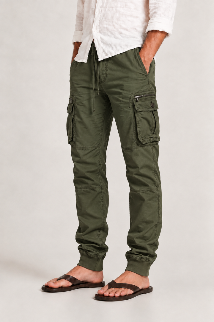 Pantalon cargo jogger homme en coton bio, coupe fuselée