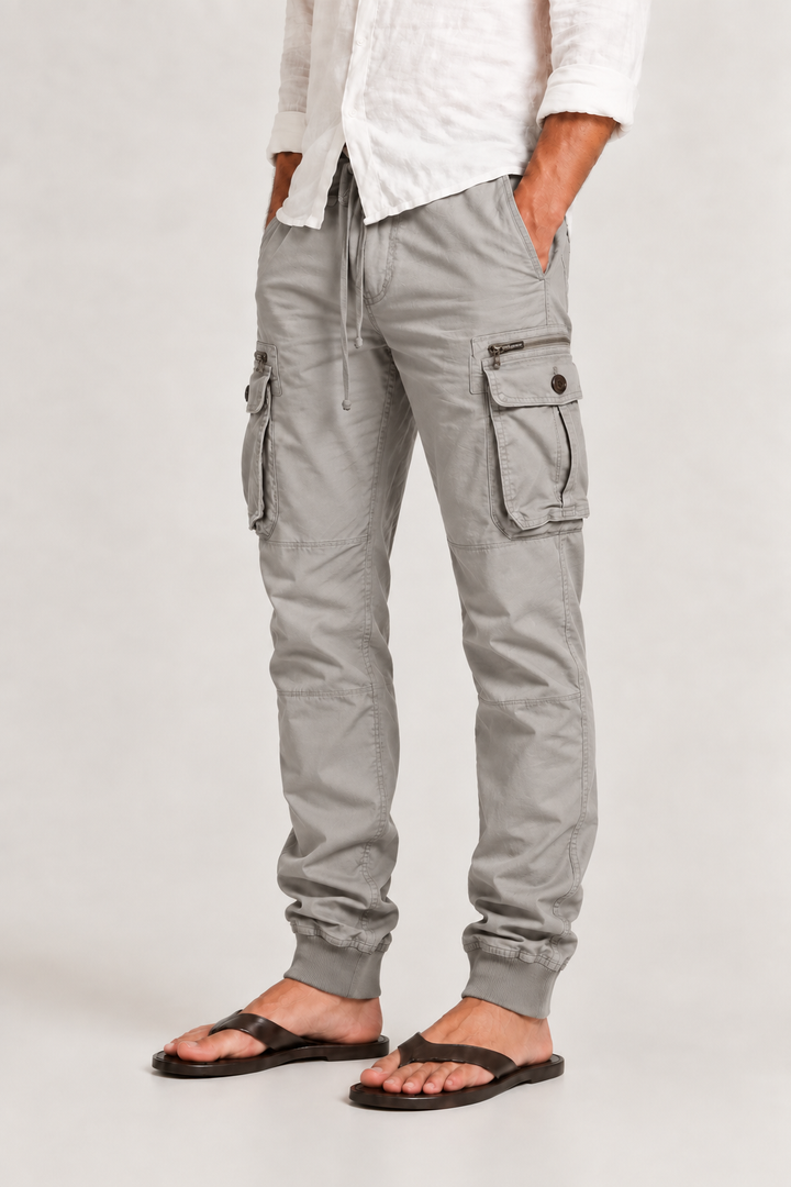 Pantalon cargo jogger homme en coton bio, coupe fuselée