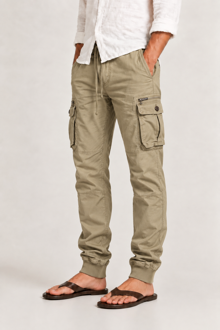 Pantalon cargo jogger homme en coton bio, coupe fuselée