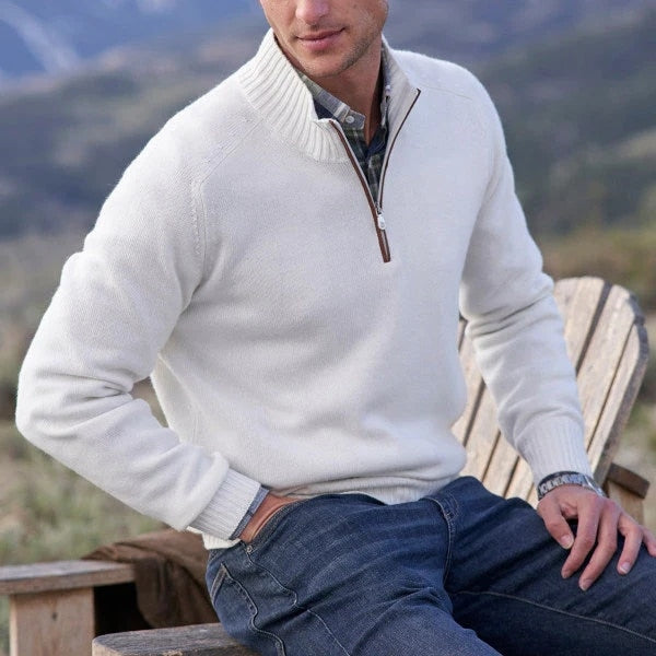 Pull col roulé en mélange cachemire – maille épaisse et zip
