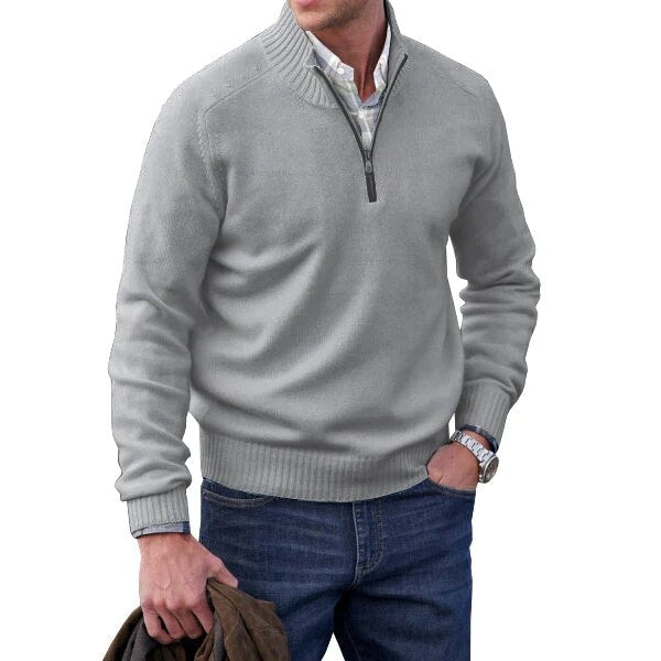 Pull col roulé en mélange cachemire – maille épaisse et zip