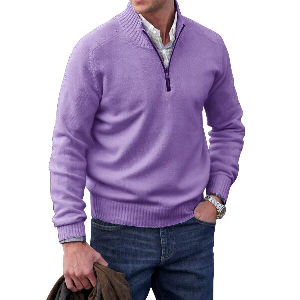 Pull col roulé en mélange cachemire – maille épaisse et zip
