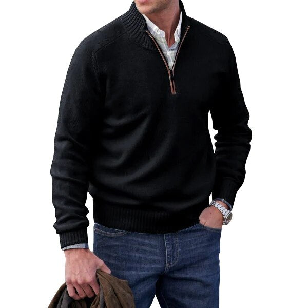 Pull col roulé en mélange cachemire – maille épaisse et zip