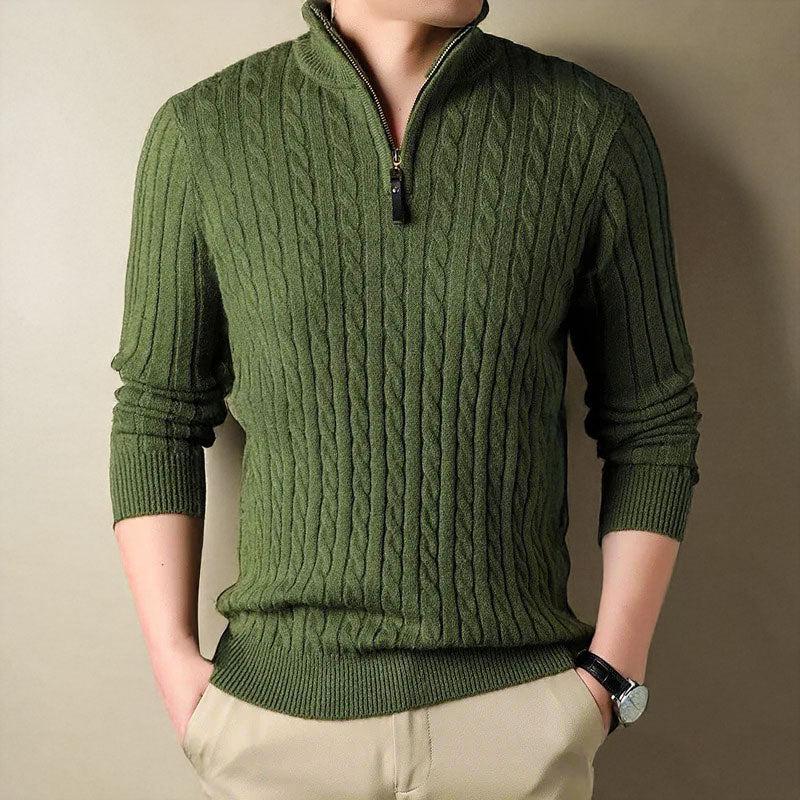 Pull homme en maille texturée à demi-zip – confort raffiné