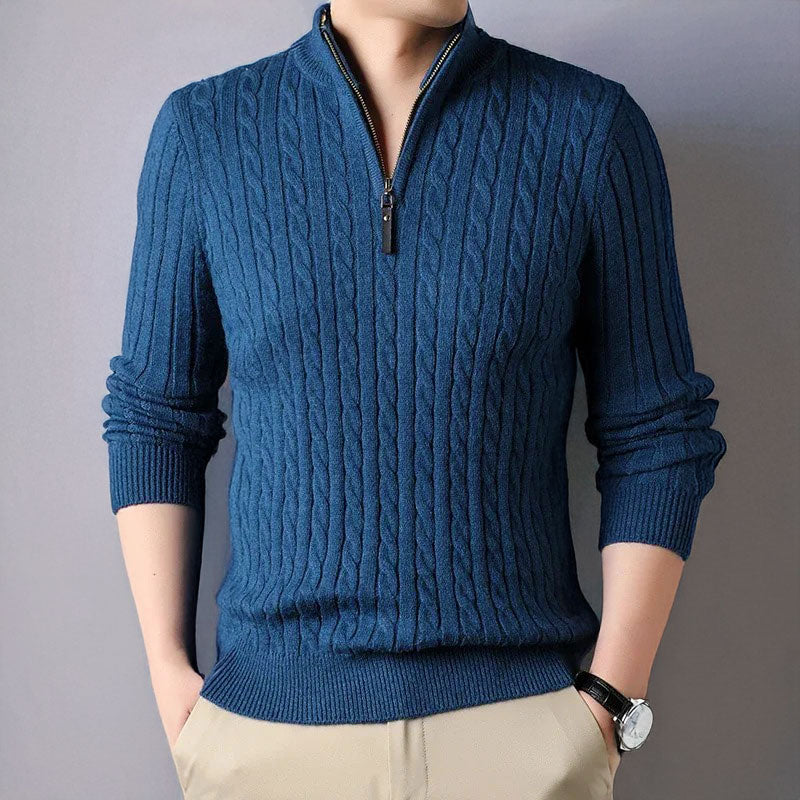 Pull homme en maille texturée à demi-zip – confort raffiné