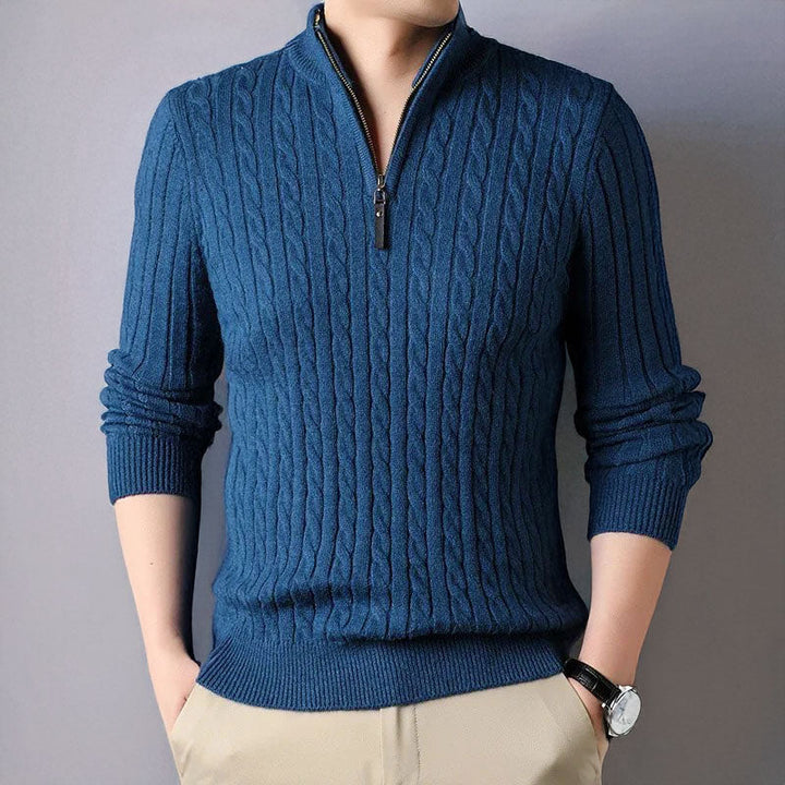 Pull homme en maille texturée à demi-zip – confort raffiné