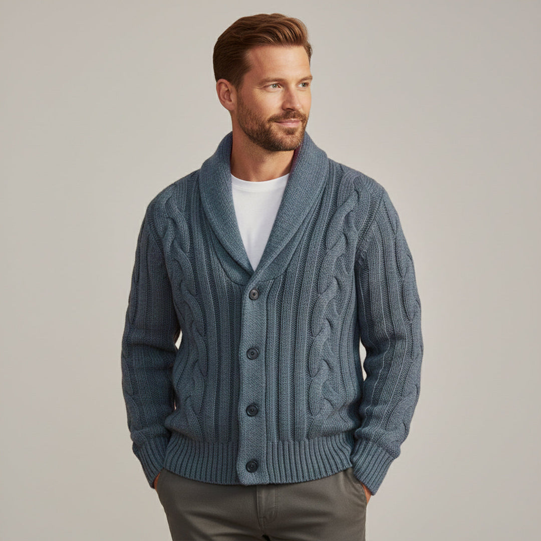 Cardigan Florence en maille torsadée à col châle – hiver homme