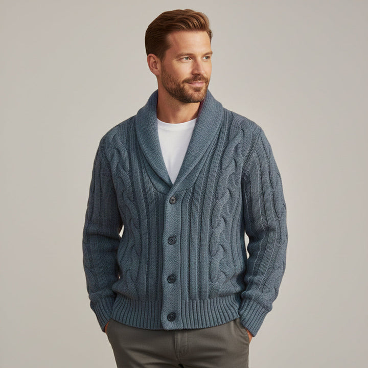 Cardigan Florence en maille torsadée à col châle – hiver homme