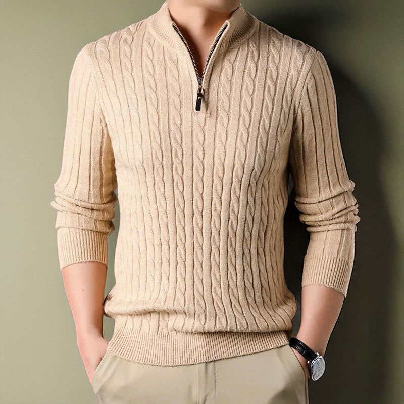 Pull homme en maille texturée à demi-zip – confort raffiné