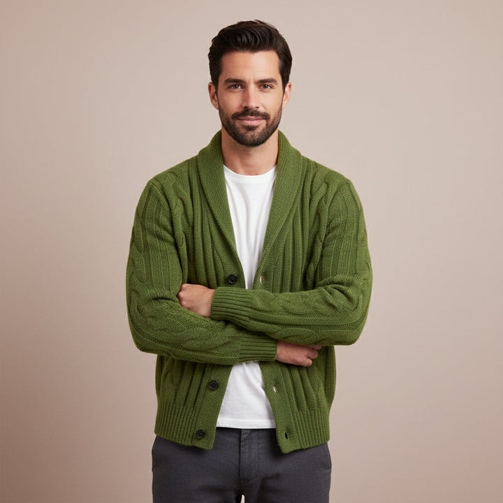 Cardigan Florence en maille torsadée à col châle – hiver homme