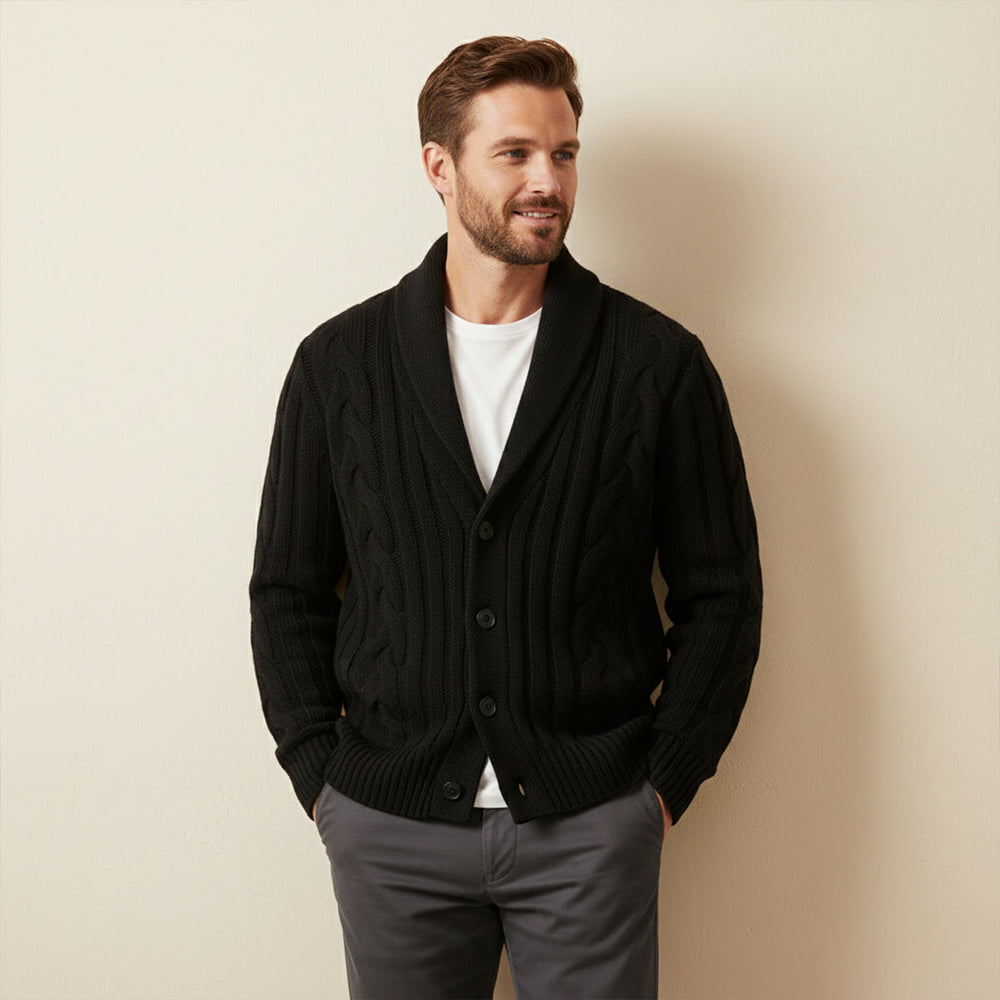 Cardigan Florence en maille torsadée à col châle – hiver homme