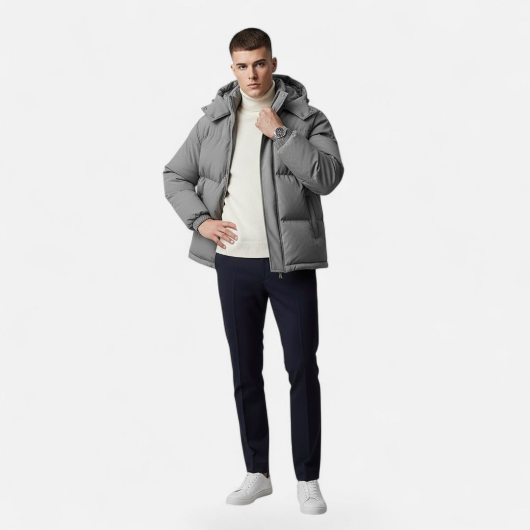 Doudoune homme à capuche unie – chaleur discrète et zip