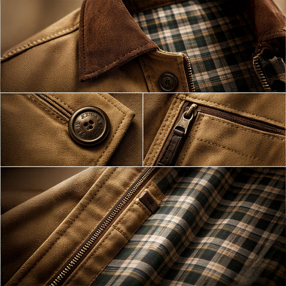 Veste field homme en twill de coton – col suédé, doublure carreaux