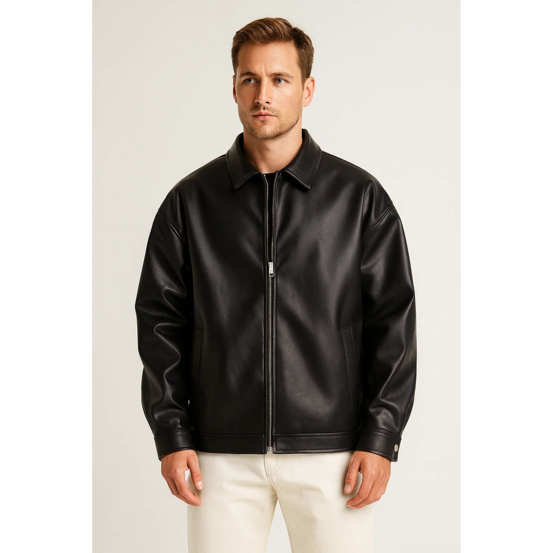 Veste biker homme oversize – col classique et zip frontal