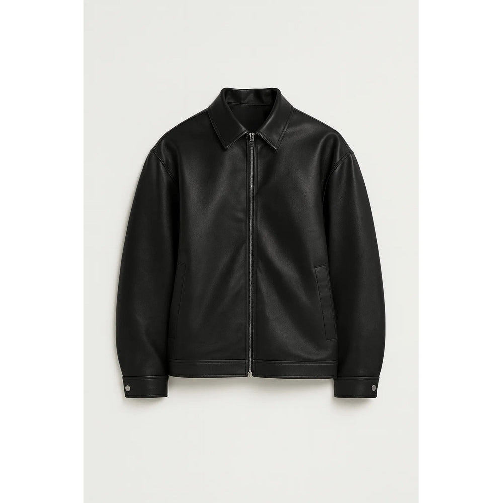 Veste biker homme oversize – col classique et zip frontal