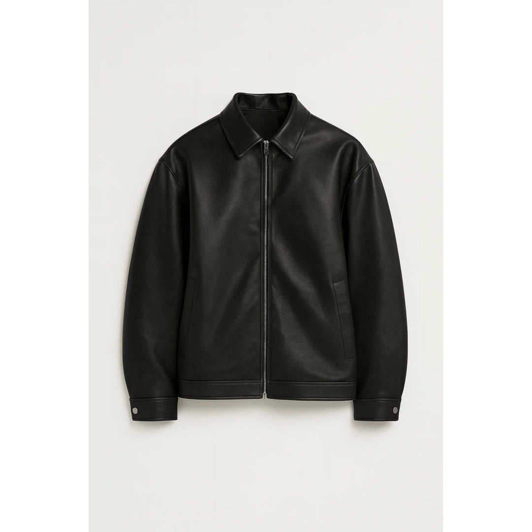 Veste biker homme oversize – col classique et zip frontal