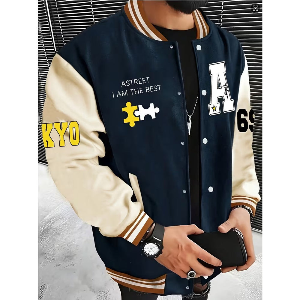 Veste colour block homme à col teddy – légère pour l'automne