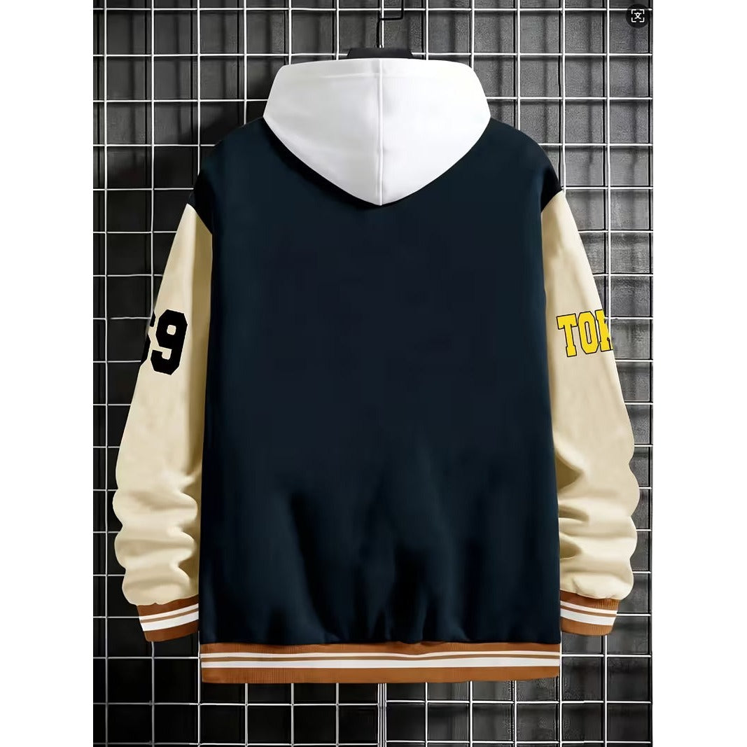 Veste colour block homme à col teddy – légère pour l'automne