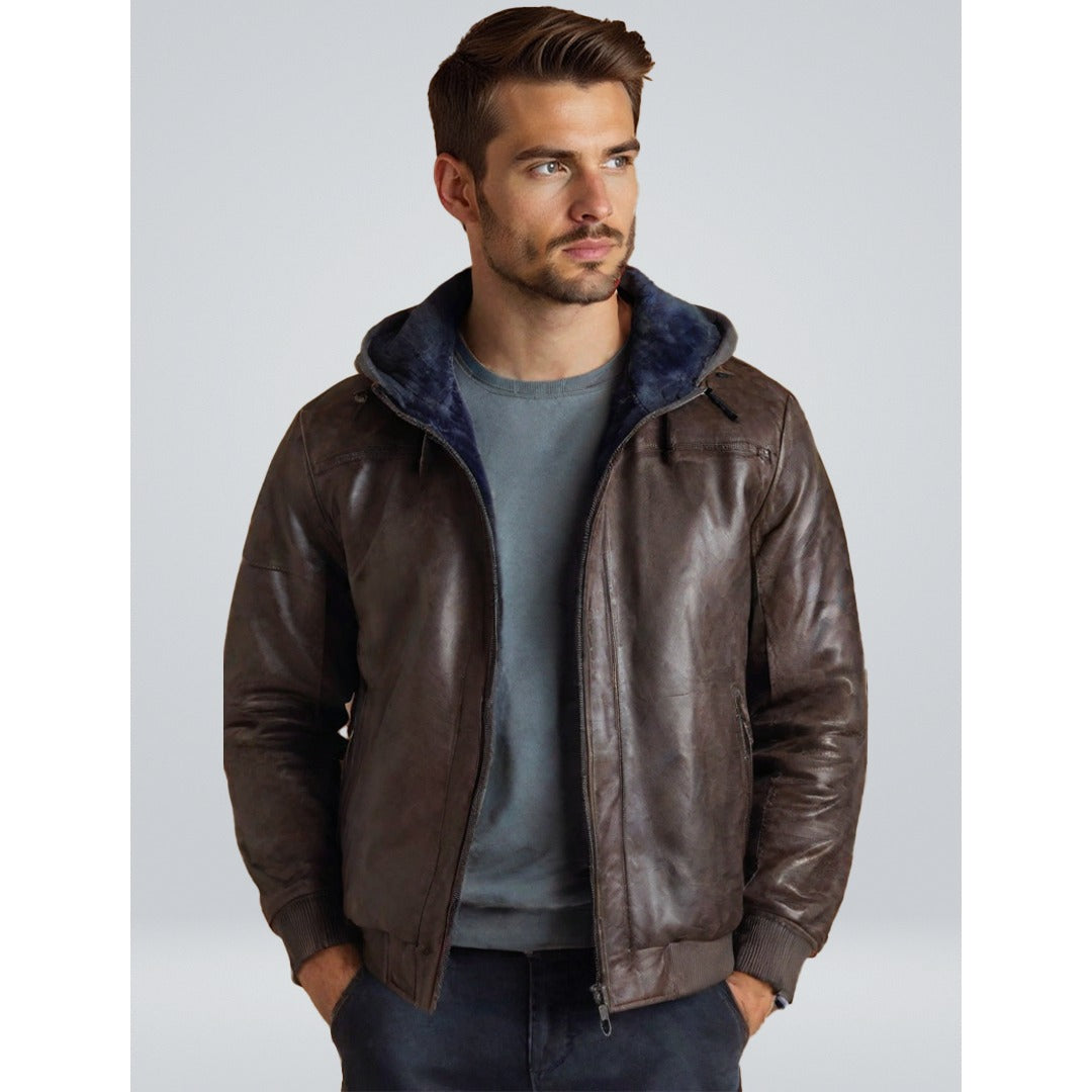 Veste d'hiver Heinrich en cuir à capuche – robuste et chaude