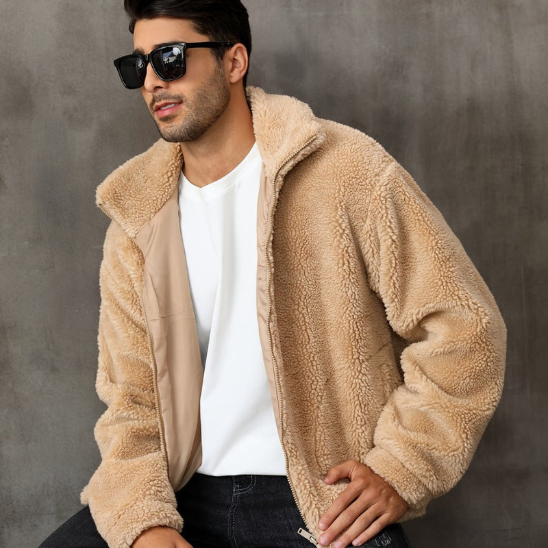 Veste d'hiver homme doublée peluche – col montant zippé
