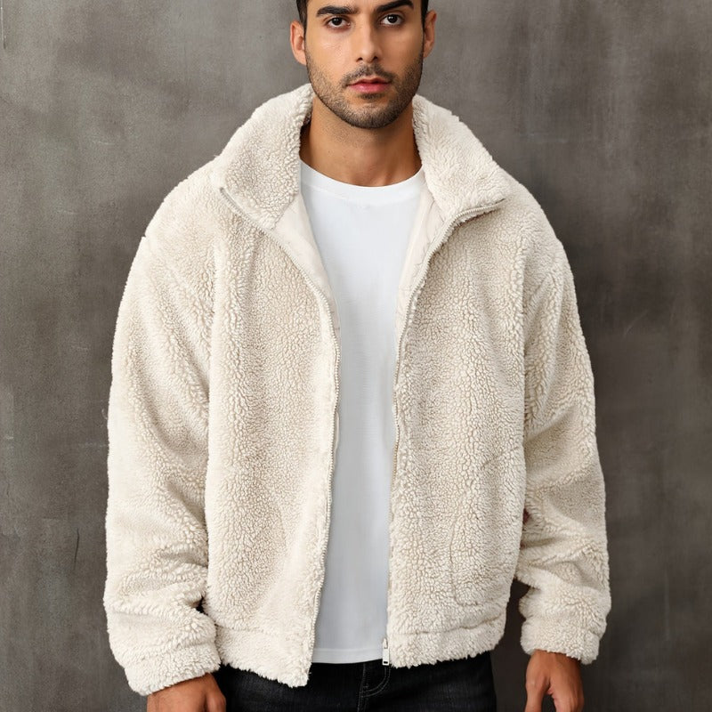 Veste d'hiver homme doublée peluche – col montant zippé