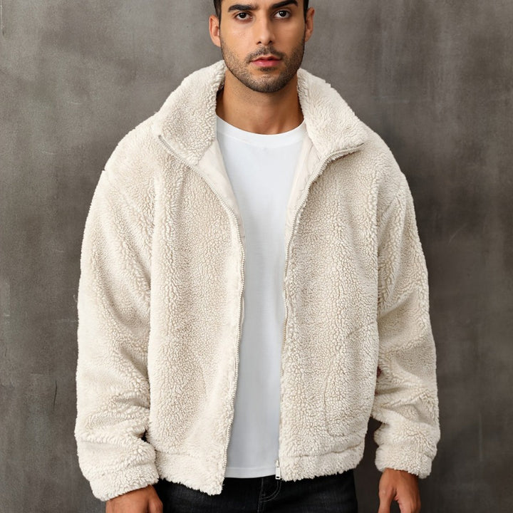 Veste d'hiver homme doublée peluche – col montant zippé