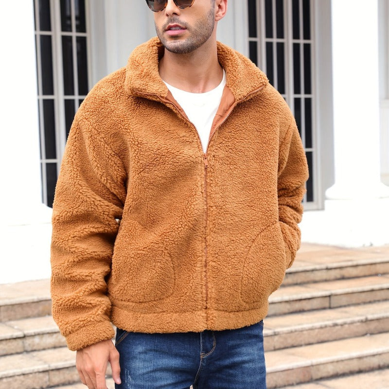 Veste d'hiver homme doublée peluche – col montant zippé
