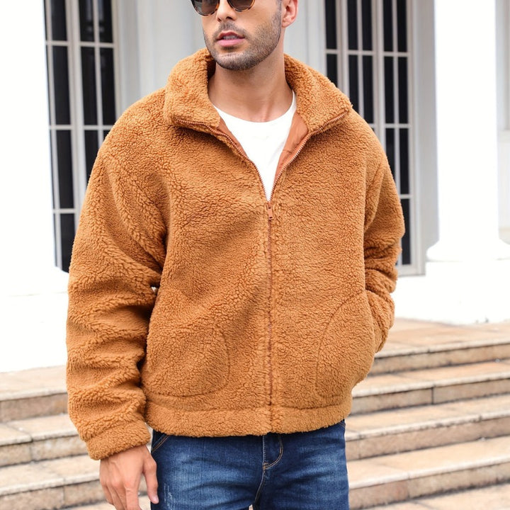 Veste d'hiver homme doublée peluche – col montant zippé