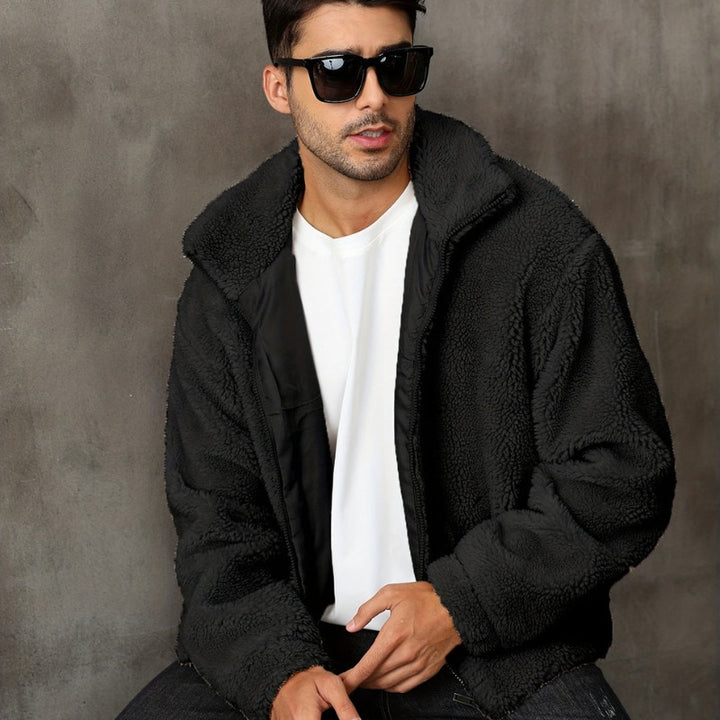 Veste d'hiver homme doublée peluche – col montant zippé