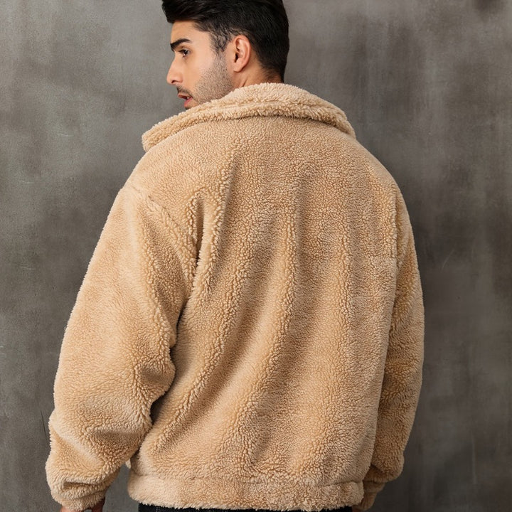 Veste d'hiver homme doublée peluche – col montant zippé