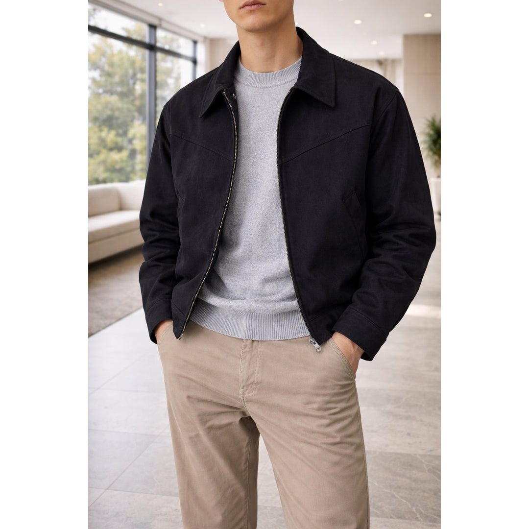 Veste homme en cuir suédé zippée – col classique